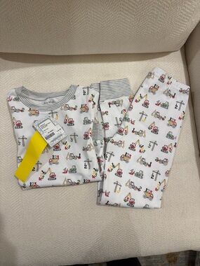Kissy Kissy White Construction Vehicle Pajama Set with Colorful Print